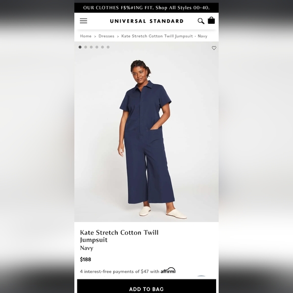 New Universal Standard stretch cotton twill jumpsuit navy xxs - Picture 6 of 7
